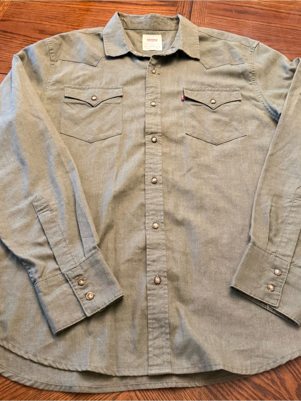 Levi's Men's Large Olive Green Western Long Sleeve Button Up Double Pocket